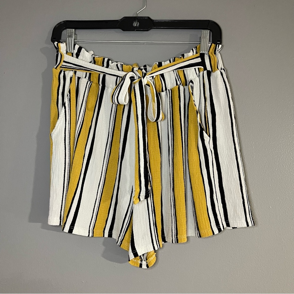 LOVE TREE - Striped Yellow and Black Women's Shorts. Size Medium.